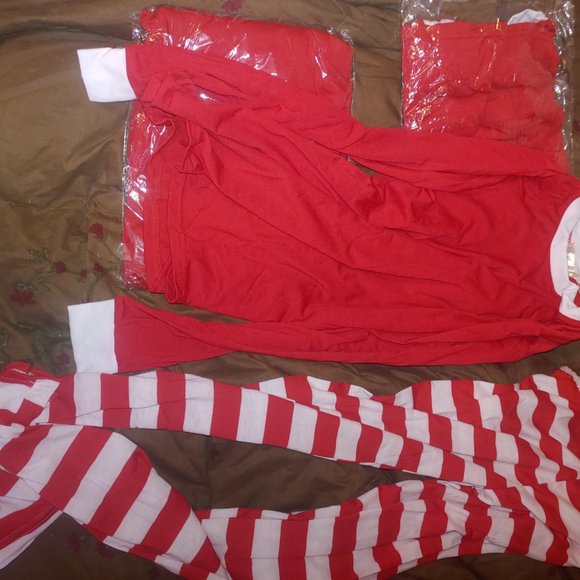 Matching Red White Striped Winter Christmas Family Pajamas PJs Men Women Kids - Picture 13 of 16